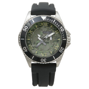 Sagittarius Zodiac Symbol Green Digital Camo Dial Watch