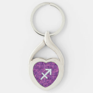 Sagittarius Zodiac Symbol on Fuchsia Digital Camo Key Ring