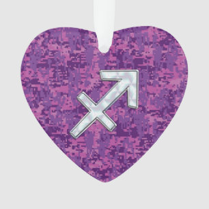 Sagittarius Zodiac Symbol on Fuchsia Digital Camo Ornament