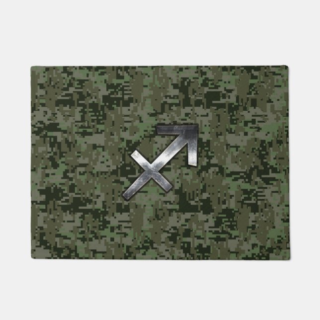 Sagittarius Zodiac Symbol on Green Digital Camo Doormat (Front)