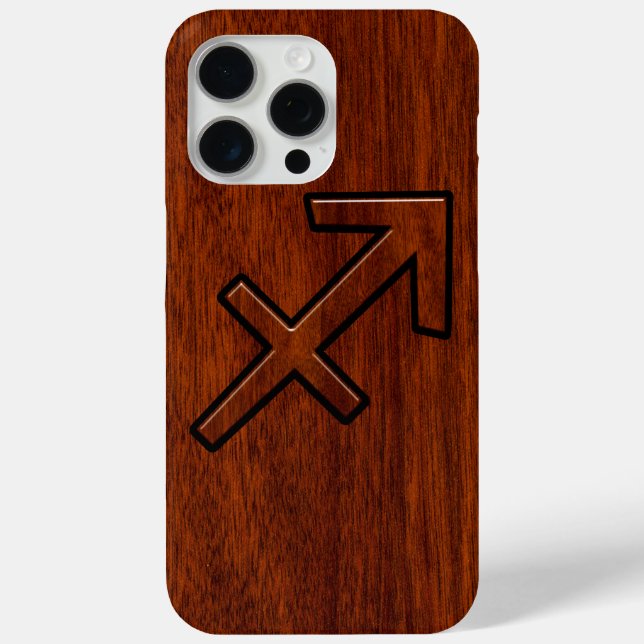 Sagittarius Zodiac Symbol on Mahogany Wood Decor Case-Mate iPhone Case (Back)