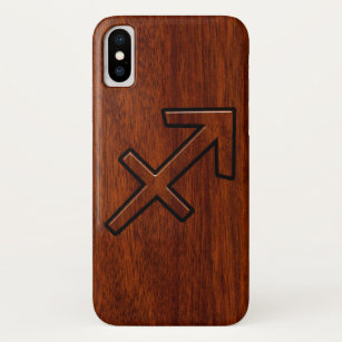 Sagittarius Zodiac Symbol on Mahogany Wood Decor iPhone XS Case