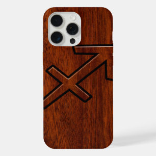 Sagittarius Zodiac Symbol on Mahogany Wood Decor iPhone Case
