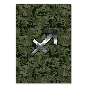 Sagittarius Zodiac Symbol on Woodland Digital Camo Table Number