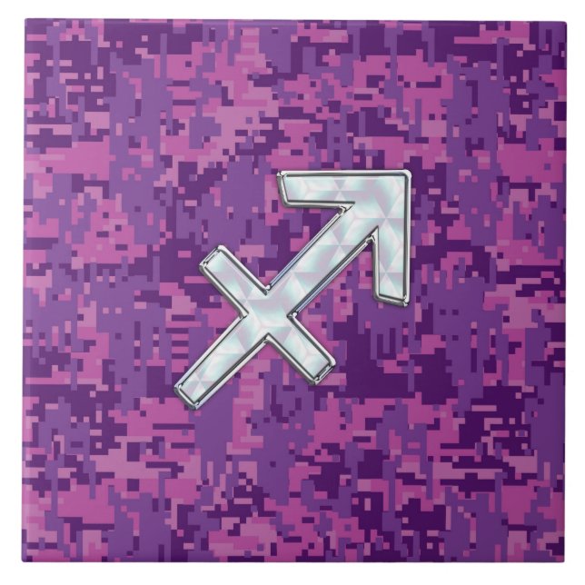 Sagittarius Zodiac Symbol Pink Digital Camouflage Ceramic Tile (Front)