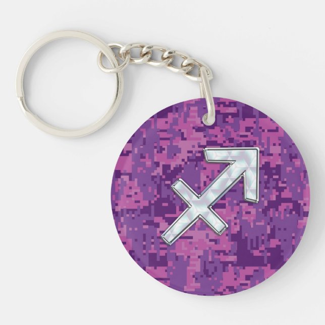 Sagittarius Zodiac Symbol Pink Digital Camouflage Key Ring (Front)