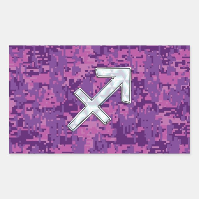 Sagittarius Zodiac Symbol Pink Digital Camouflage Rectangular Sticker (Front)