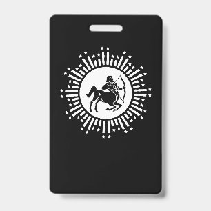 Sagittarius Zodiac Symbol with Starburst ID Badge