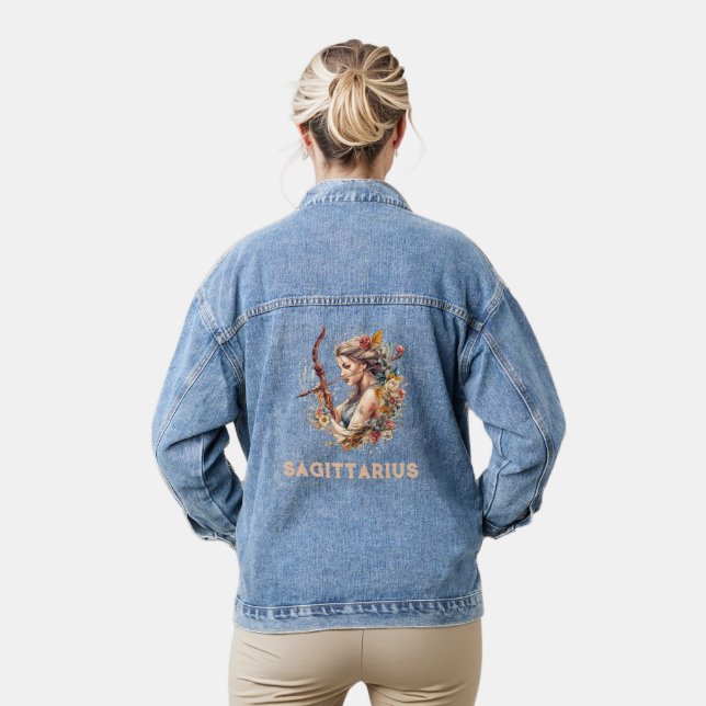 Sagittarius Zodiac Women's Denim Jacket (Model)