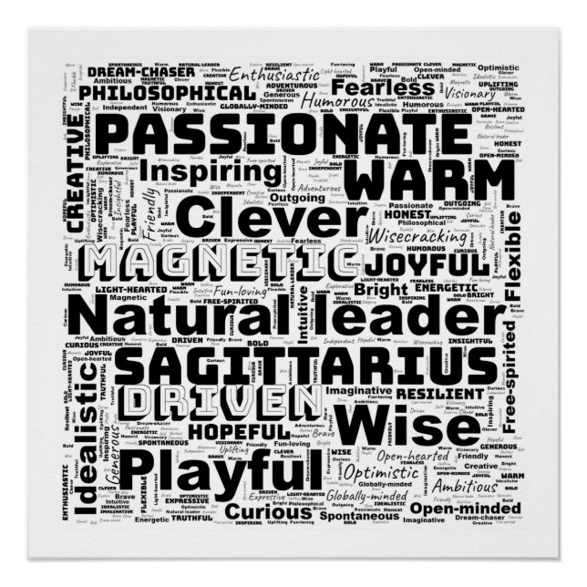 Sagittarius Zodiac Word Cloud Inspiration Poster (Front)