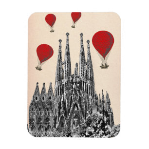 Sagrada Familia and Red Hot Air Balloons 2 Magnet