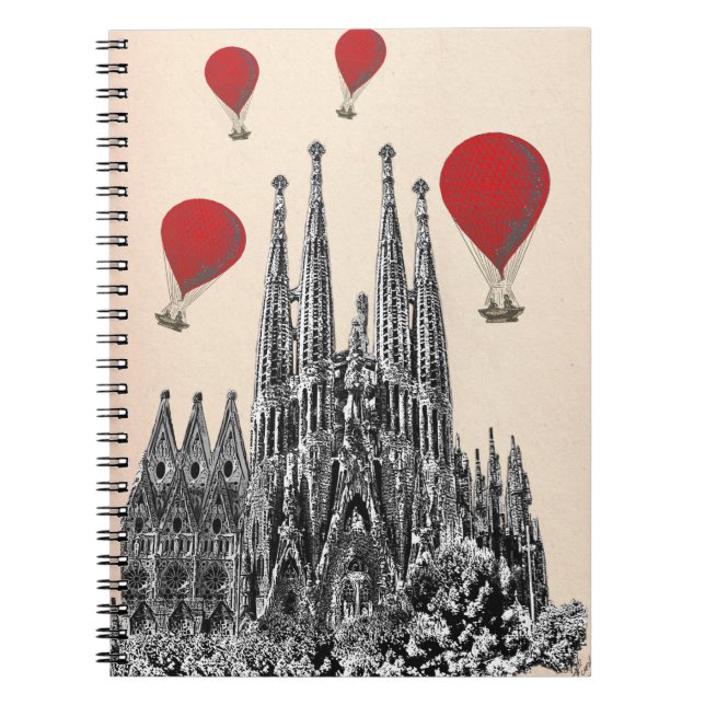Sagrada Familia and Red Hot Air Balloons 2 Notebook (Front)