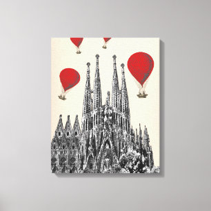 Sagrada Familia and Red Hot Air Balloons Canvas Print