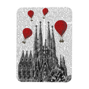 Sagrada Familia and Red Hot Air Balloons Magnet