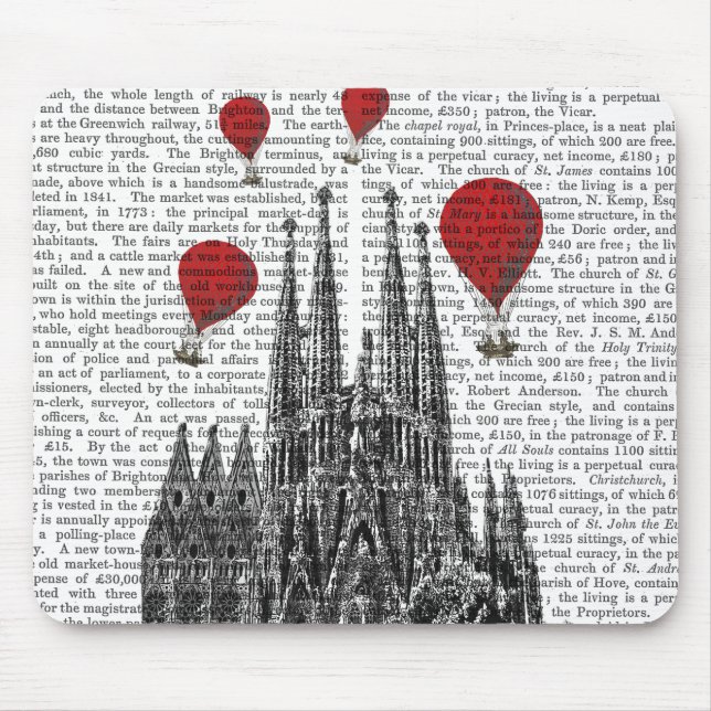 Sagrada Familia and Red Hot Air Balloons Mouse Pad (Front)