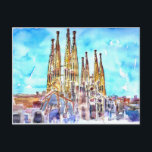 Sagrada Familia Barcelona Postcard<br><div class="desc">painting of the famous church Sagrada Familia in Barcelona</div>