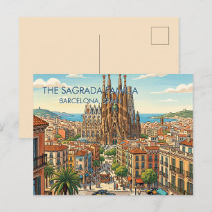 Sagrada Familia Barcelona Spain Travel Art Vintage Holiday Postcard