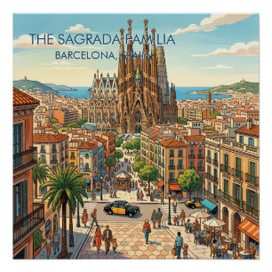 Sagrada Familia Barcelona Spain Travel Art Vintage Poster