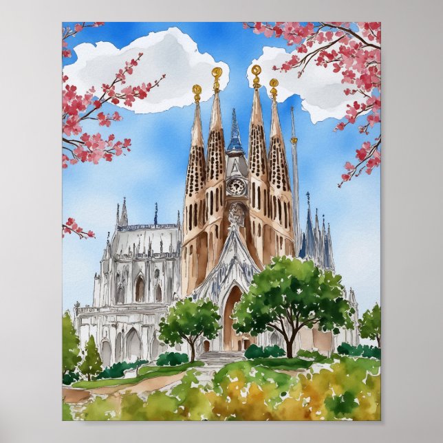 Sagrada Familia Barcelona Spain Watercolor Poster (Front)