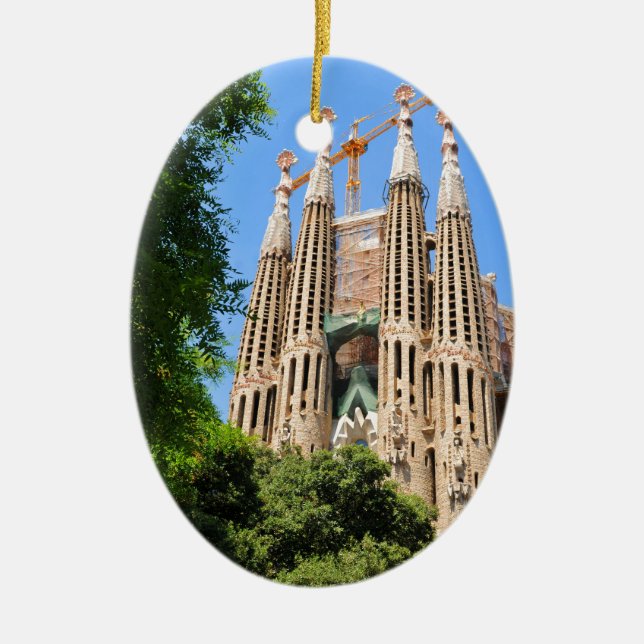 Sagrada Familia in Barcelona, Spain Ceramic Tree Decoration (Front)