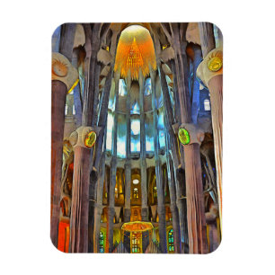 Sagrada Familia. View inside at sunset. Magnet