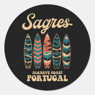 Sagres Algarve Coast Portugal Surfboard Surfing So Classic Round Sticker