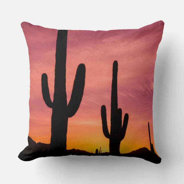 Saguaro cactus at sunrise, Arizona Cushion (Front)
