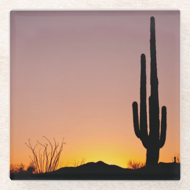 Saguaro Cactus at Sunset Glass Coaster (Front)