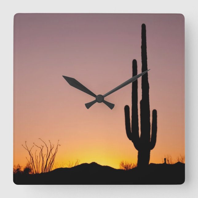 Saguaro Cactus at Sunset Square Wall Clock (Front)