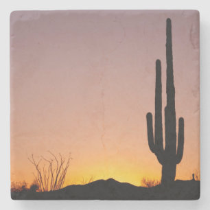 Saguaro Cactus at Sunset Stone Coaster