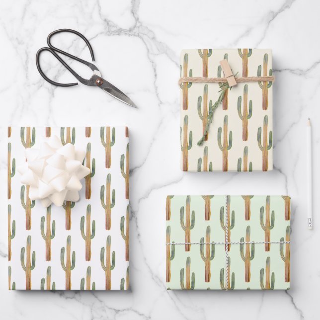 Saguaro Cactus Desert Plants Earthy Neutral Gift  Wrapping Paper Sheet (Front)