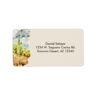 Saguaro Cactus Desert Scene Digital Watercolor Label