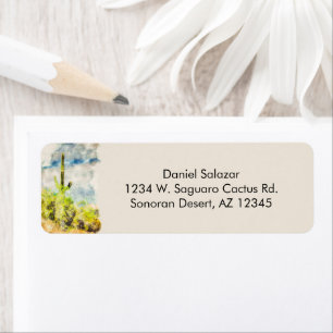 Saguaro Cactus Desert Scene Digital Watercolor Return Address Label