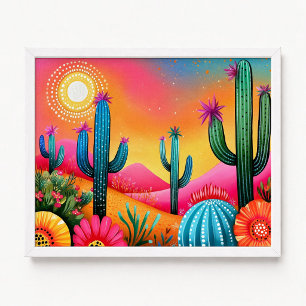Saguaro Cactus Flowers Pink Orange Painting Poster