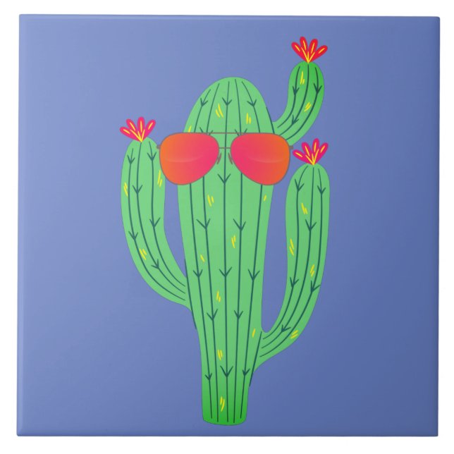 Saguaro Cactus Funny Face Southwestern Humour Ceramic Tile (Front)