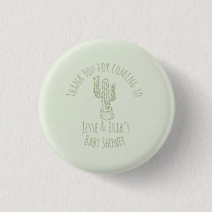 Saguaro Cactus Hand Drawn Green Baby Shower    3 Cm Round Badge