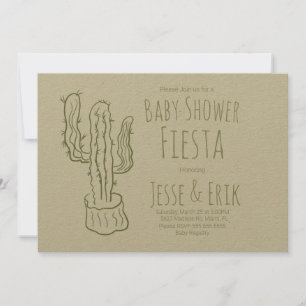 Saguaro Cactus Hand Drawn Green Baby Shower  Invitation