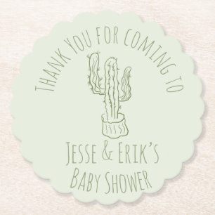 Saguaro Cactus Hand Drawn Green Baby Shower Paper Coaster