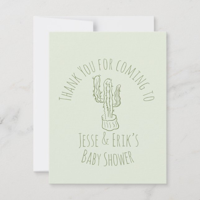 Saguaro Cactus Hand Drawn Green Baby Shower     RSVP Card (Front)