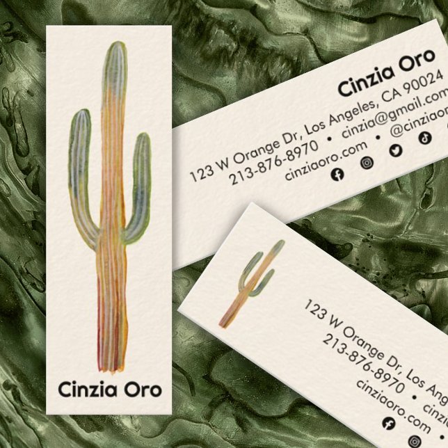 Saguaro Cactus Minimalist Unique Nature Desert Mini Business Card (Creator Uploaded)