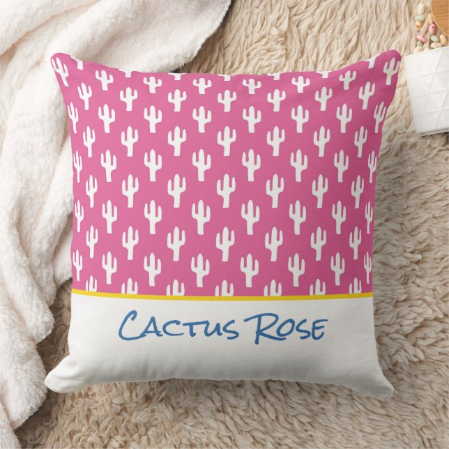 Saguaro Cactus Pattern Modern Desert NAME Pink Cushion (Blanket)