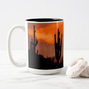 Saguaro Cactus Silhouette Arizona Red Sunset Two-Tone Coffee Mug