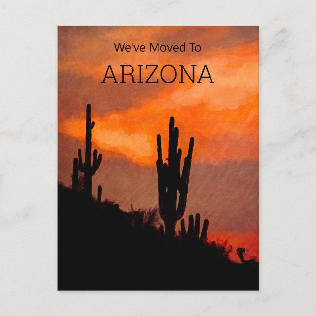 Saguaro Cactus Silhouette Arizona Sunset Moving Announcement Postcard (Front)