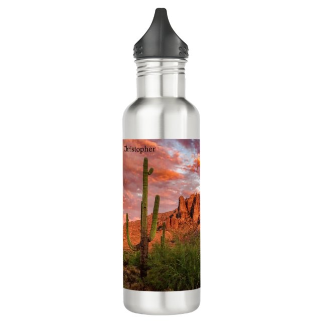 Saguaro Cactus Superstition Mountain Sunset Clouds 710 Ml Water Bottle (Left)
