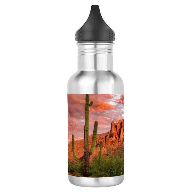 Saguaro Cactus Superstition Mountain Sunset Clouds 710 Ml Water Bottle (Left)
