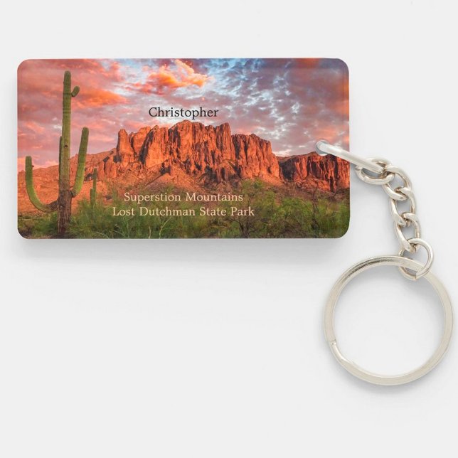 Saguaro Cactus Superstition Mountain Sunset Clouds Key Ring (Creator Uploaded)