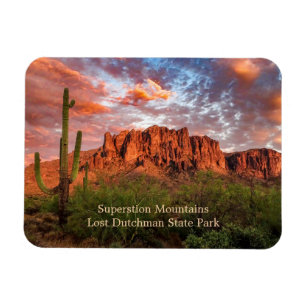 Saguaro Cactus Superstition Mountain Sunset Clouds Magnet