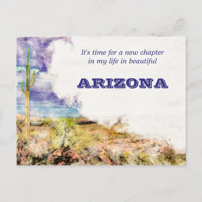 Saguaro Cactus Watercolor Purple Blue Moving AZ Postcard (Front)