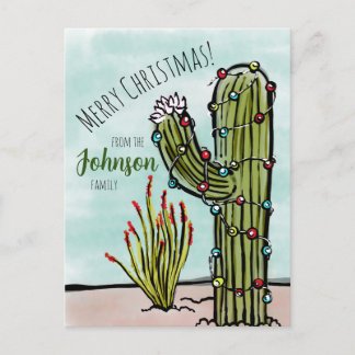 Saguaro Cactus with Christmas Lights Postcard