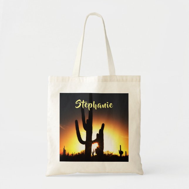 Saguaro Cactus with Personalized Name Tote Bag (Front)